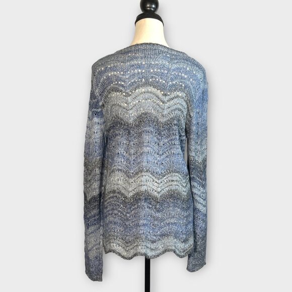 Noble Outfitters Denver Pointelle Pullover Sweater LARGE Blue Coastal Cowgirl - Picture 3 of 11